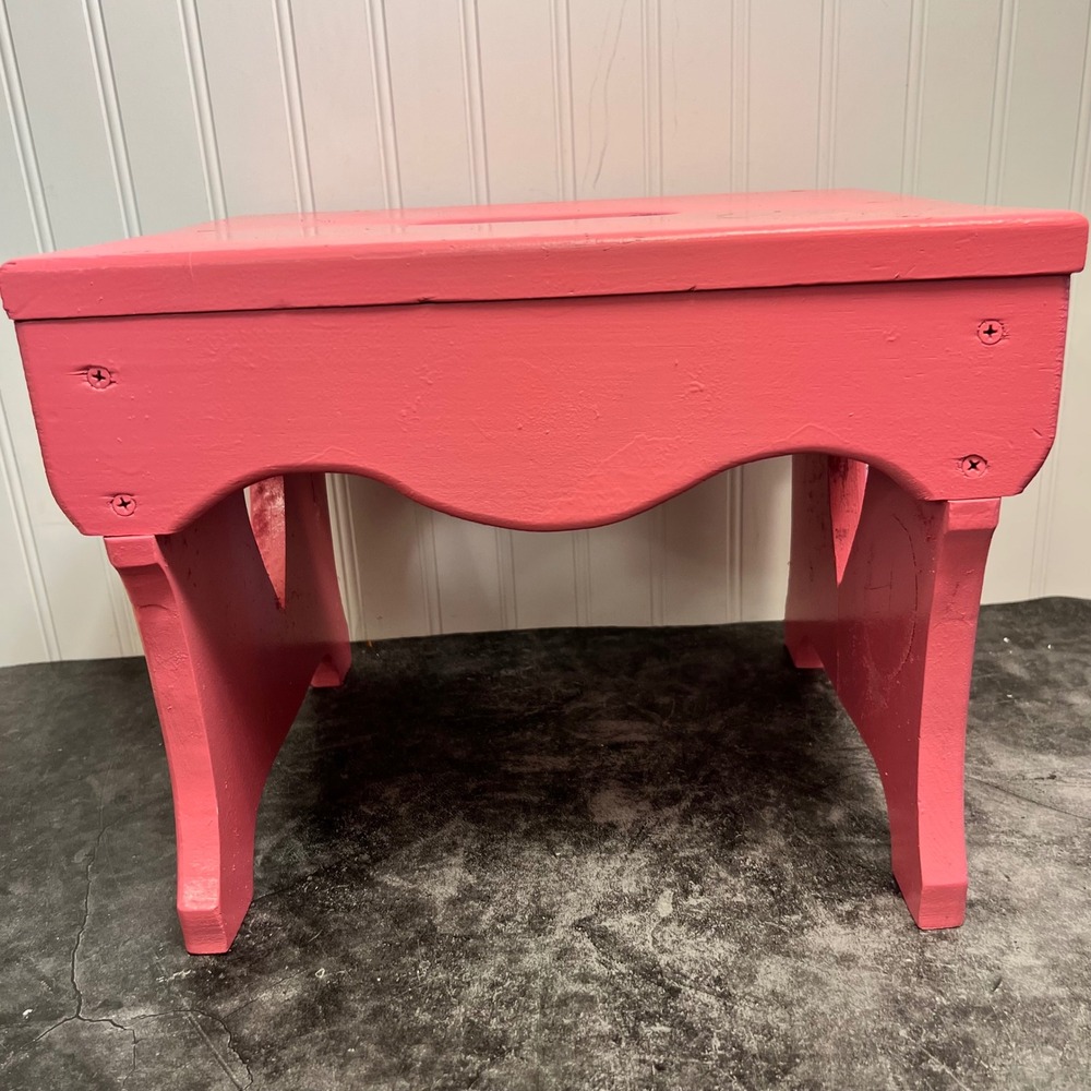 Vintage Pink Wooden Step Stool Heart Cutout | Cottage - Picture 3 of 8